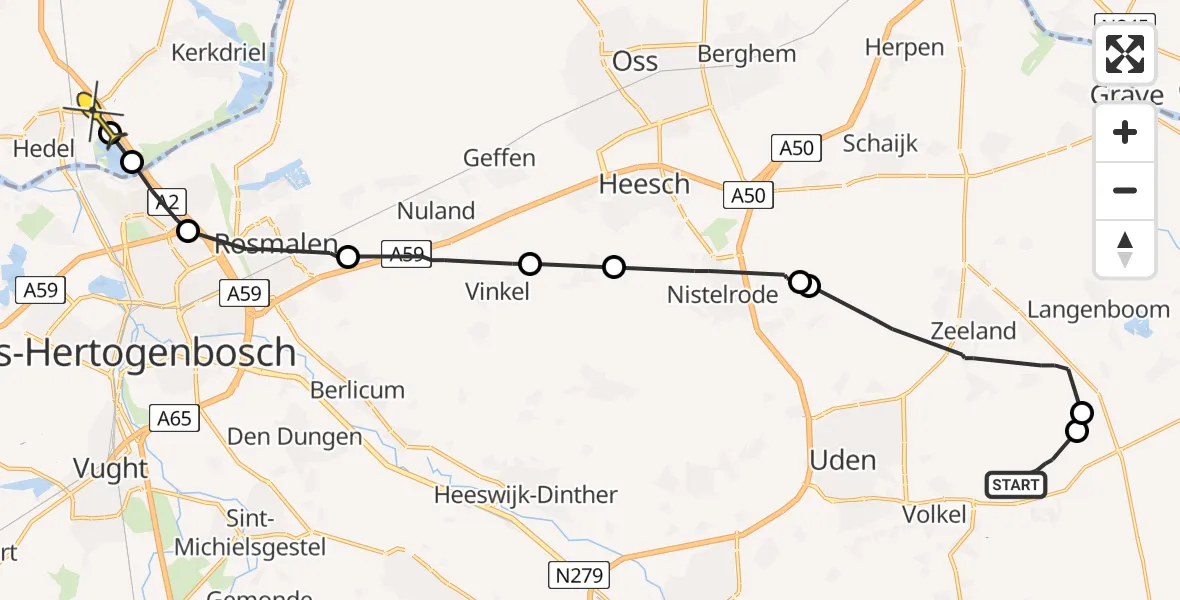 Routekaart van de vlucht: Politieheli naar Hedel