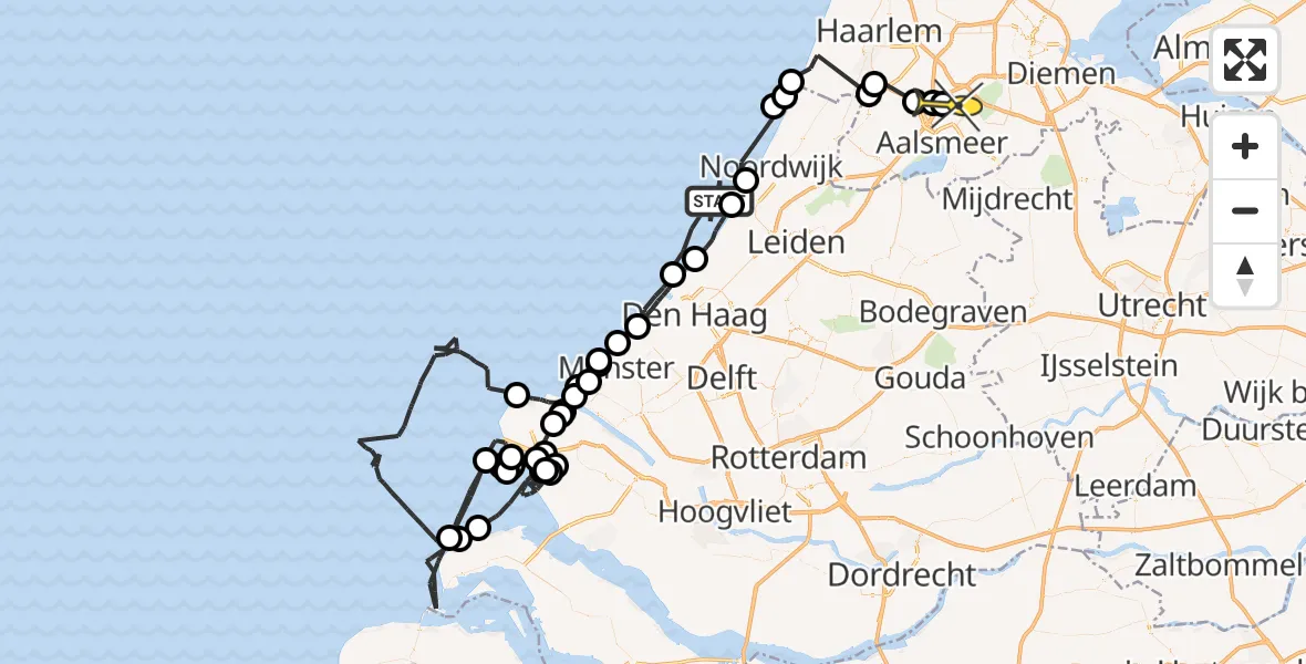 Routekaart van de vlucht: Politieheli naar Luchthaven Schiphol