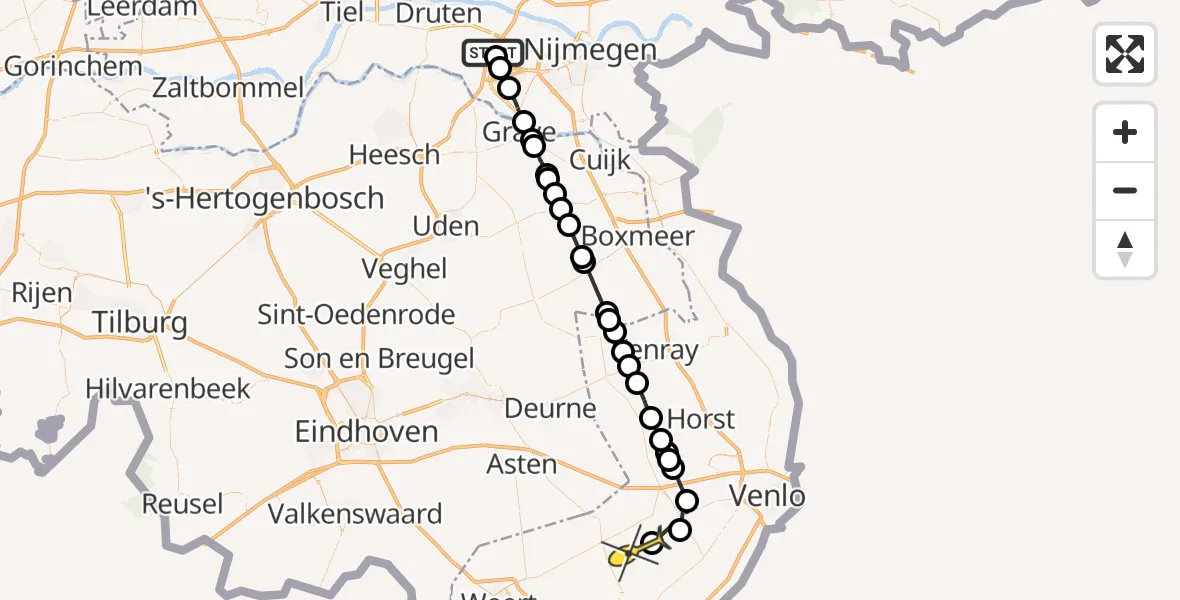 Routekaart van de vlucht: Politieheli naar Egchel