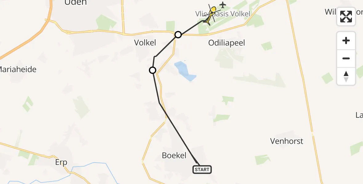Routekaart van de vlucht: Politiehelikopter naar Vliegbasis Volkel