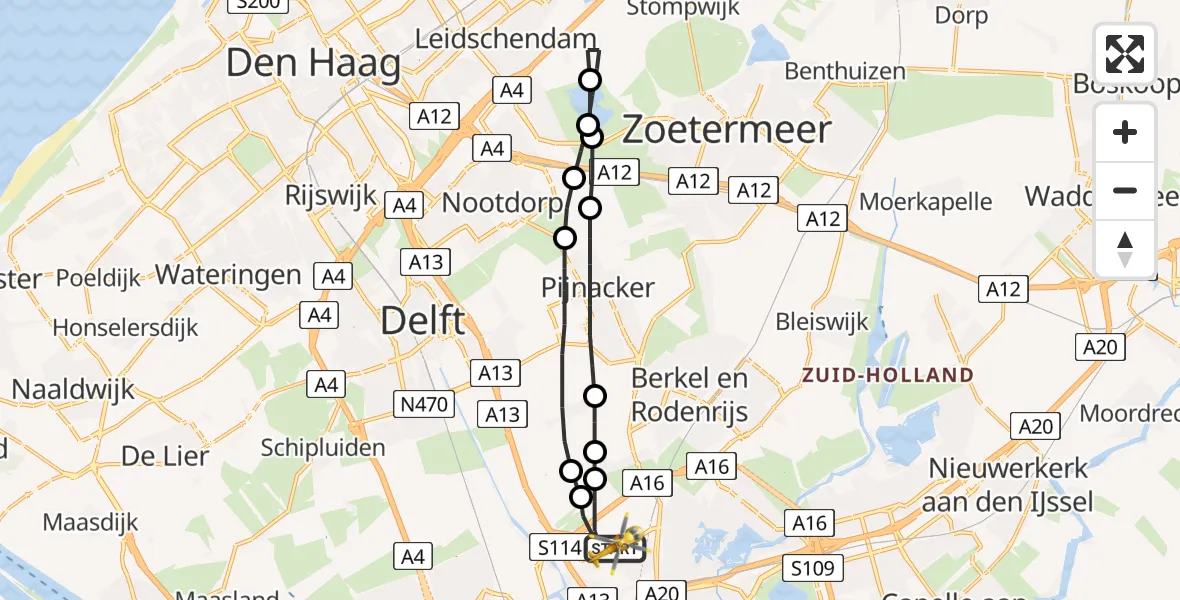 Vluchtroute Traumahelikopter Rotterdam The Hague Airport - Rotterdam The Hague Airport, 11 juni 2023, 12:20