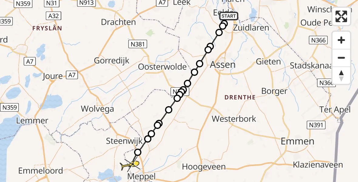 Routekaart van de vlucht: Lifeliner 4 naar Nijeveen