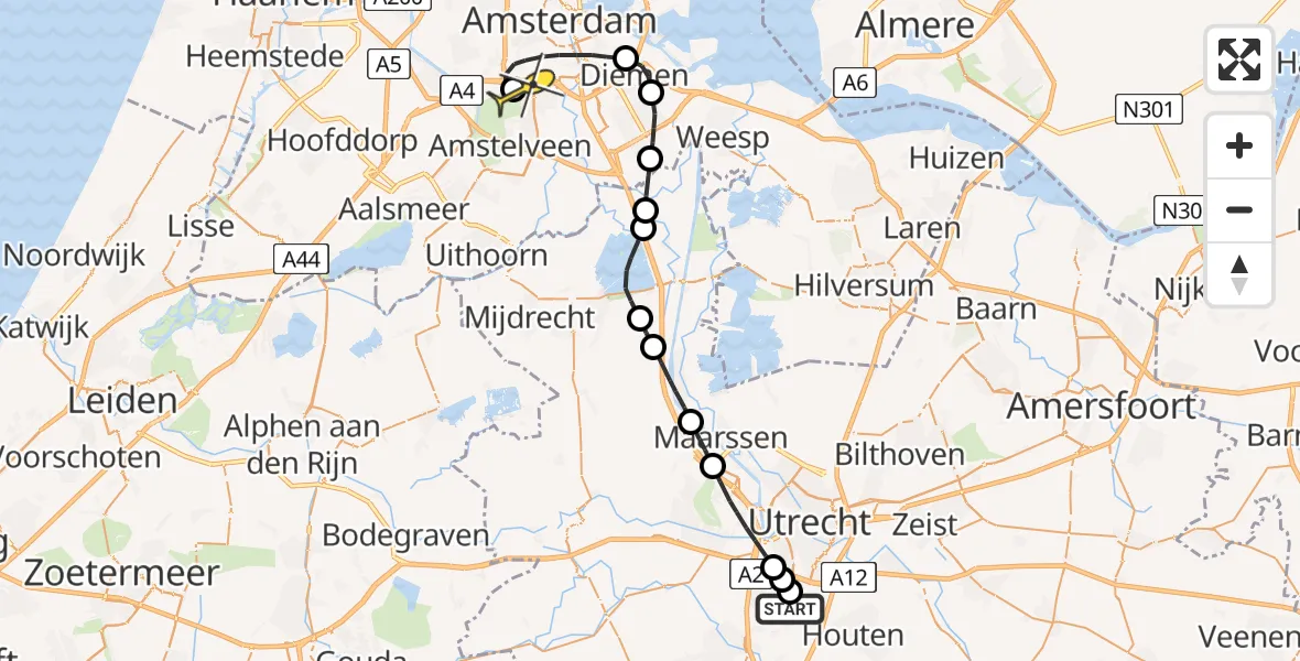 Routekaart van de vlucht: Lifeliner 1 naar VU Medisch Centrum Amsterdam