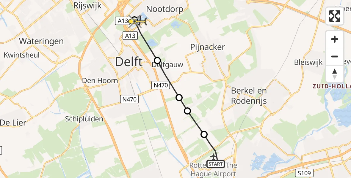 Routekaart van de vlucht: Lifeliner 2 naar Den Haag