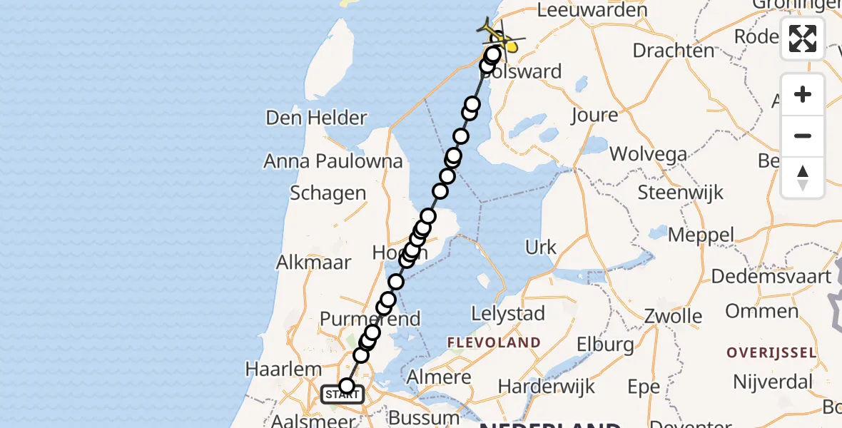 Routekaart van de vlucht: Lifeliner 1 naar Kimswerd
