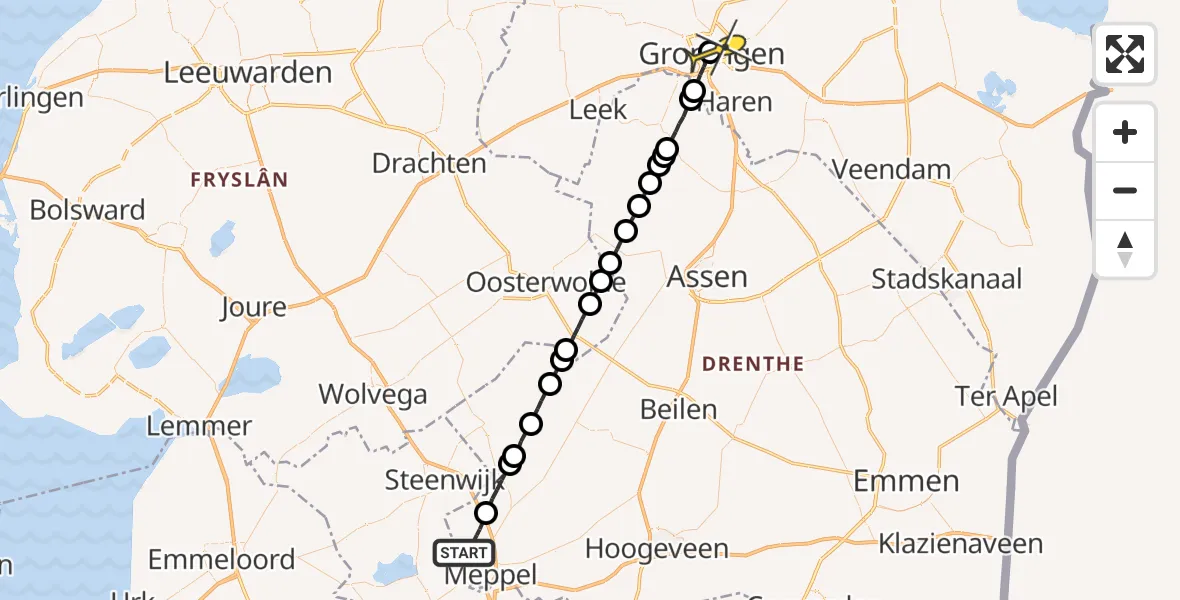 Routekaart van de vlucht: Lifeliner 4 naar Universitair Medisch Centrum Groningen