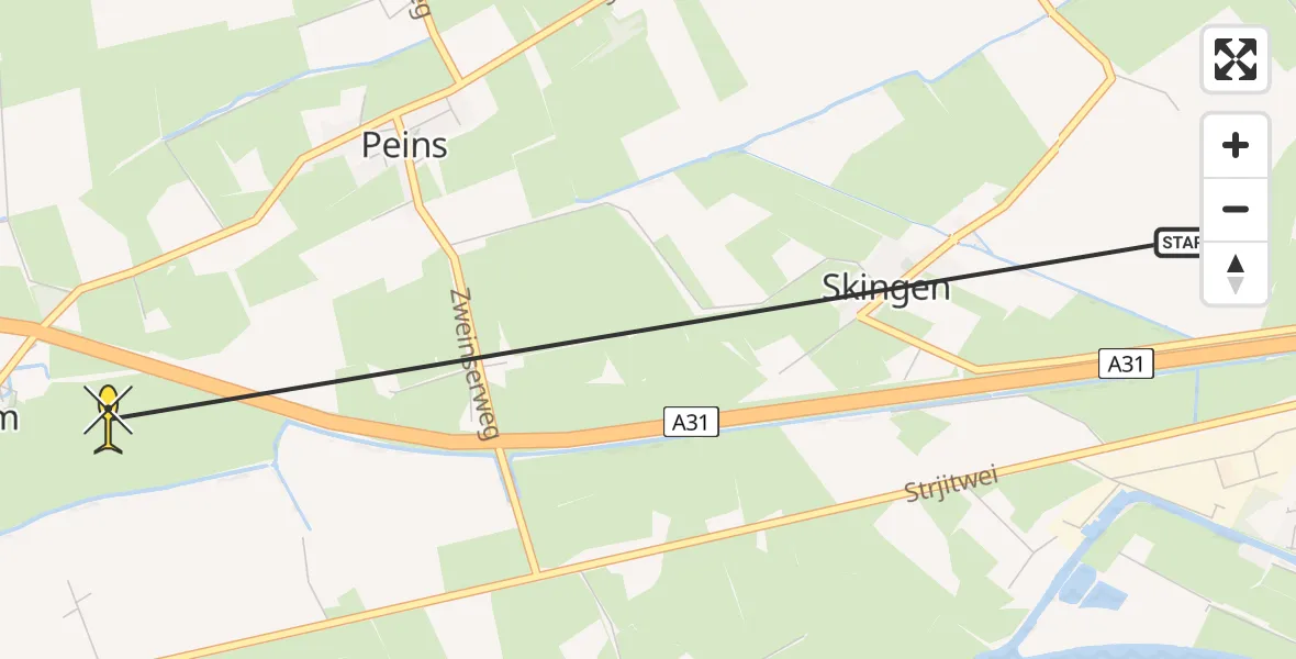 Routekaart van de vlucht: Ambulancehelikopter naar Schalsum