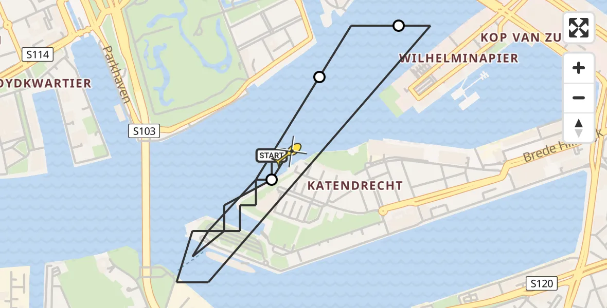 Routekaart van de vlucht: Politieheli naar Rotterdam