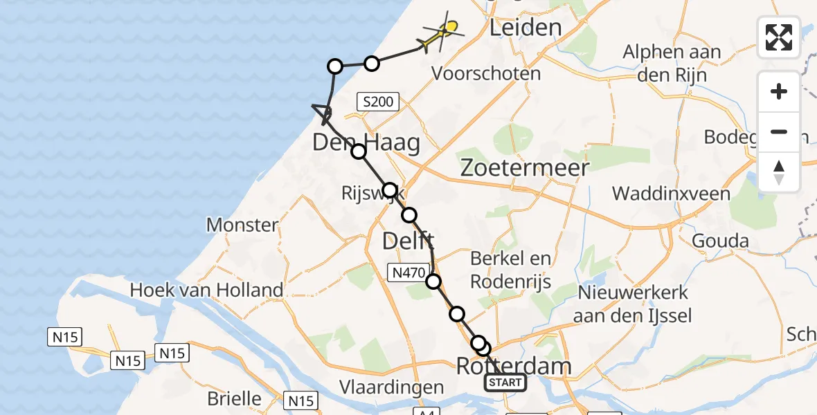 Routekaart van de vlucht: Politiehelikopter naar Wassenaar