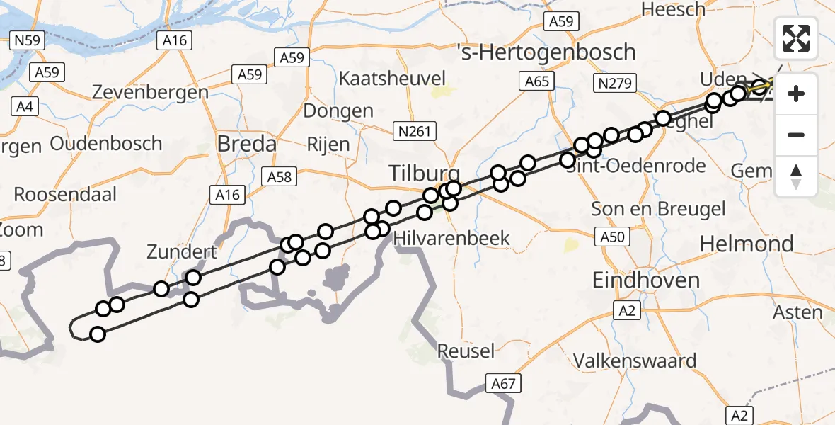 Routekaart van de vlucht: Lifeliner 3 naar Vliegbasis Volkel