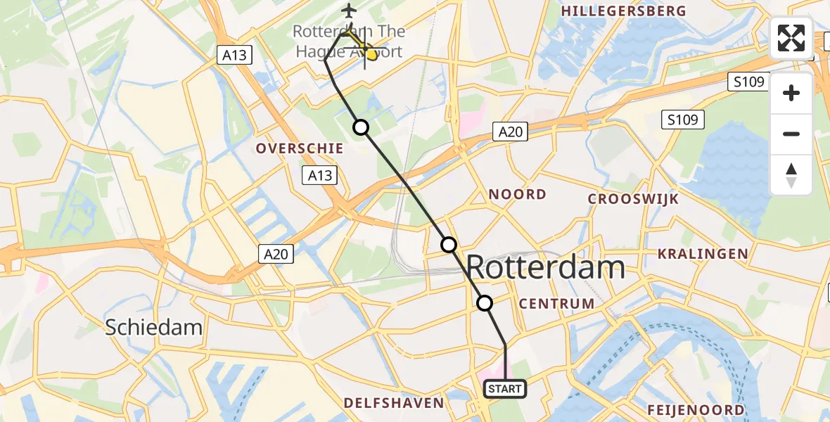 Routekaart van de vlucht: Lifeliner 2 naar Rotterdam The Hague Airport