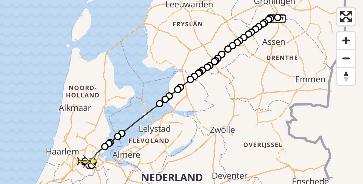 Routekaart van de vlucht: Lifeliner 1 naar VU Medisch Centrum Amsterdam