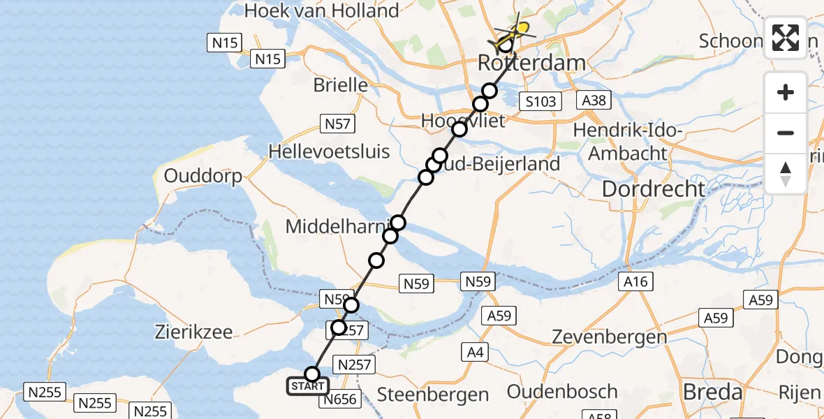 Routekaart van de vlucht: Lifeliner 2 naar Rotterdam The Hague Airport