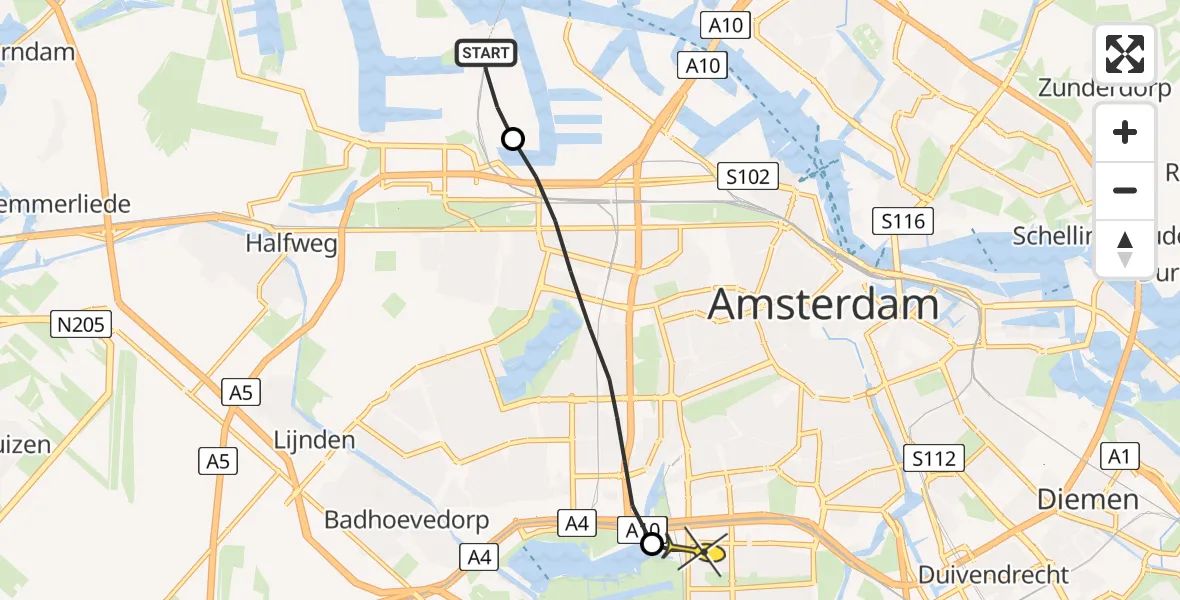 Routekaart van de vlucht: Lifeliner 1 naar VU Medisch Centrum Amsterdam