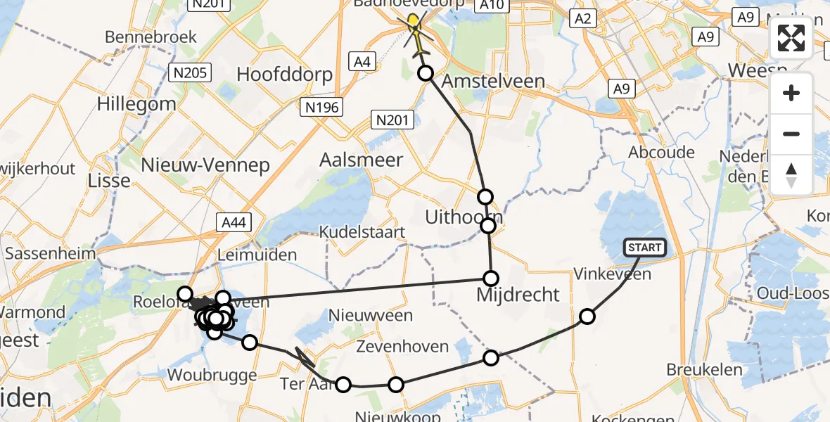 Routekaart van de vlucht: Politieheli naar Schiphol