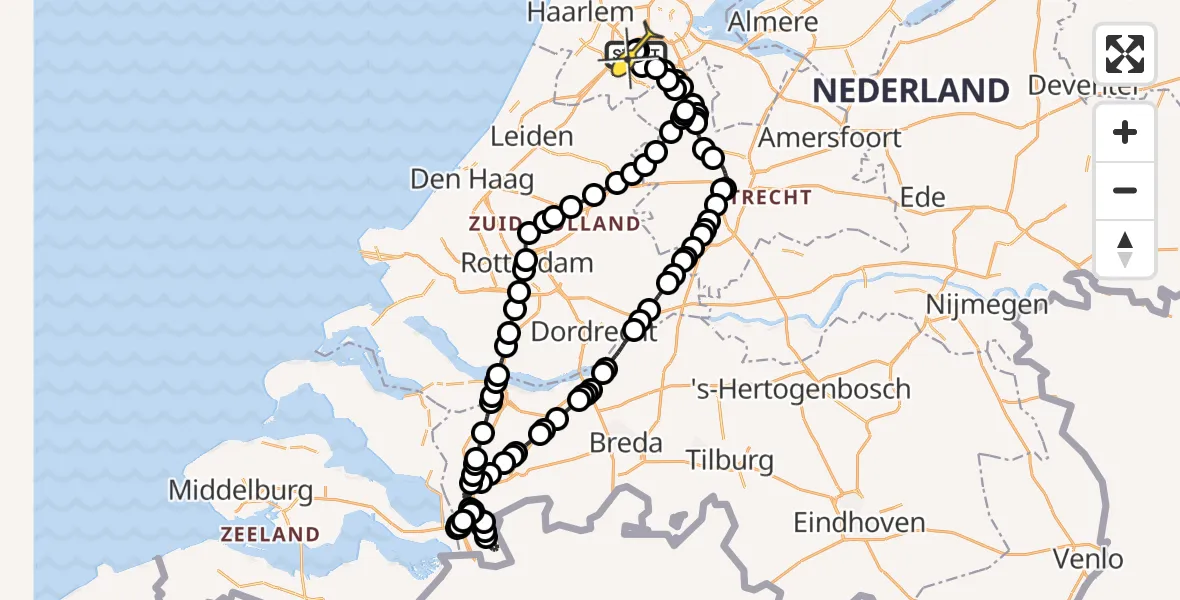 Routekaart van de vlucht: Politieheli naar Schiphol