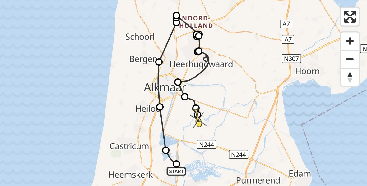 Routekaart van de vlucht: Politieheli naar Grootschermer