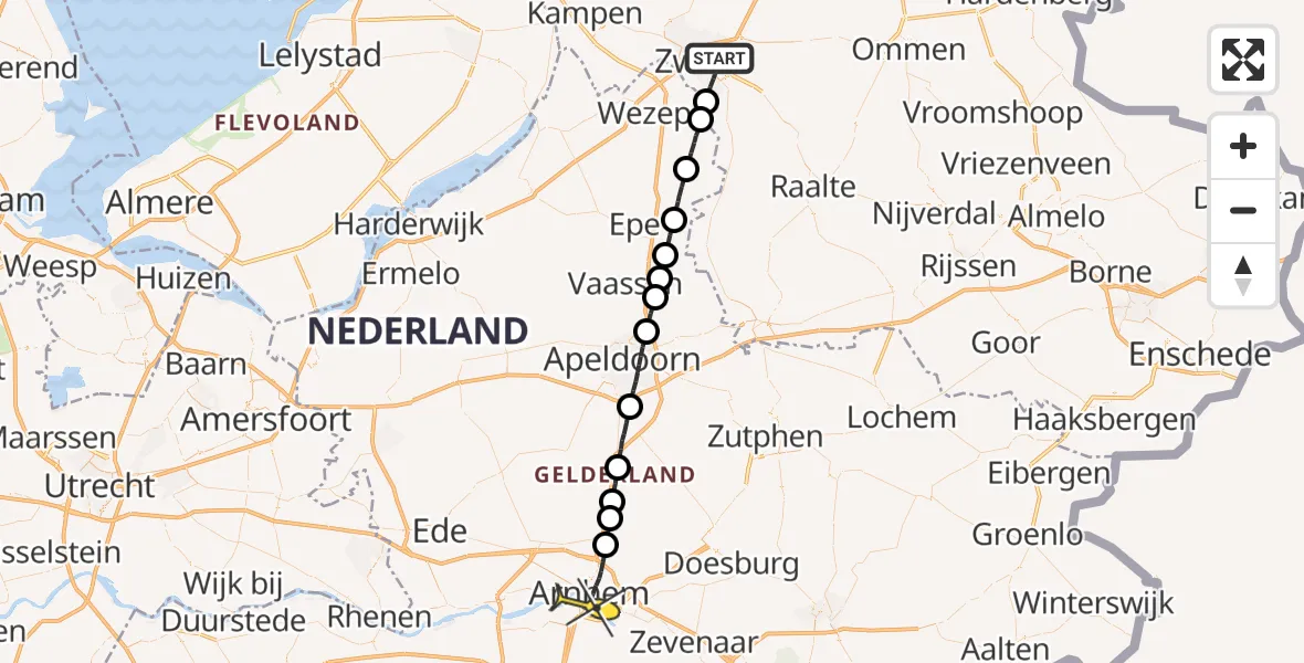 Routekaart van de vlucht: Lifeliner 3 naar Arnhem