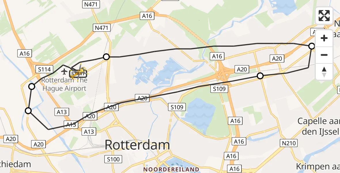 Vluchtroute Traumahelikopter Rotterdam The Hague Airport - Rotterdam The Hague Airport, 11 juni 2023, 20:38