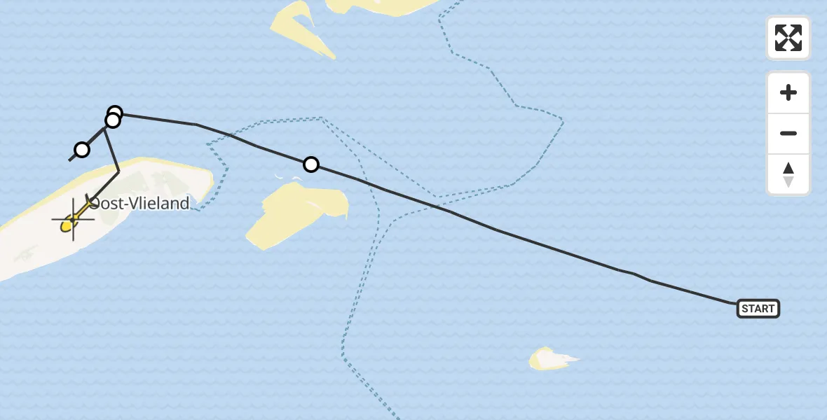 Routekaart van de vlucht: Ambulancehelikopter naar Vlieland