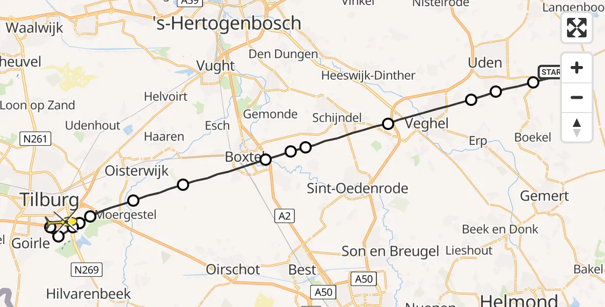 Routekaart van de vlucht: Lifeliner 3 naar Tilburg