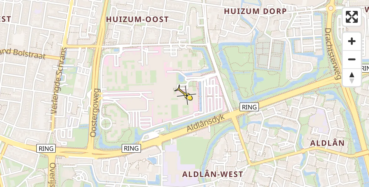 Vluchtroute Ambulancehelikopter van Leeuwarden naar Leeuwarden