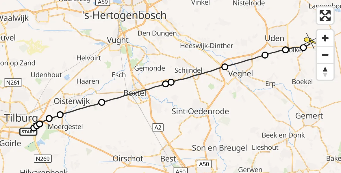 Routekaart van de vlucht: Lifeliner 3 naar Vliegbasis Volkel