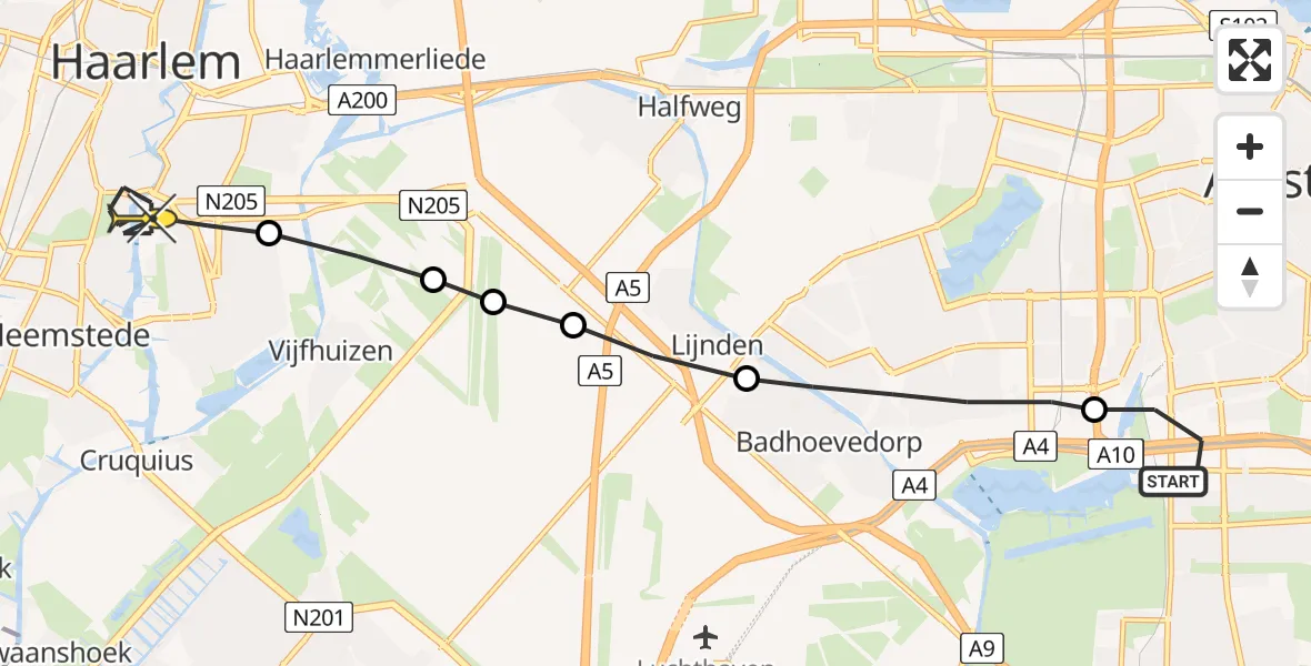 Routekaart van de vlucht: Lifeliner 1 naar Haarlem