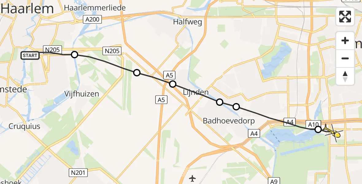 Routekaart van de vlucht: Lifeliner 1 naar VU Medisch Centrum Amsterdam