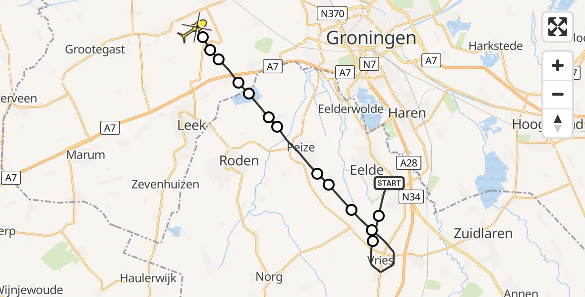 Routekaart van de vlucht: Lifeliner 4 naar Niekerk