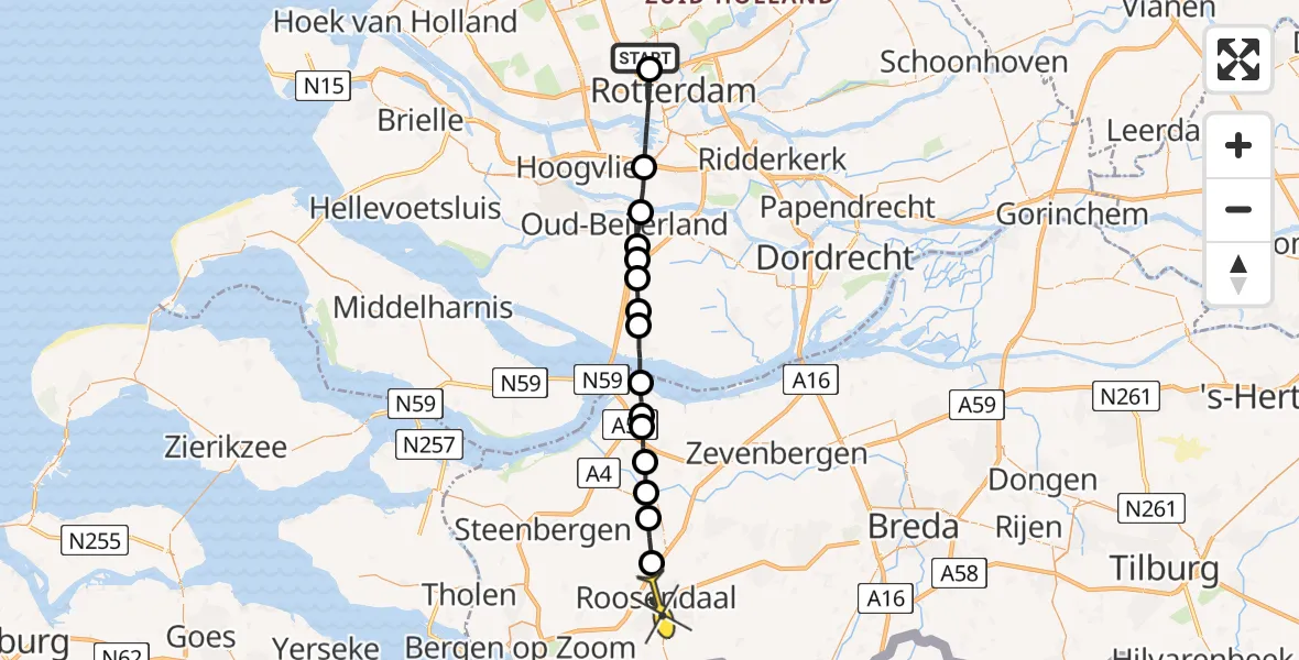 Routekaart van de vlucht: Lifeliner 2 naar Roosendaal