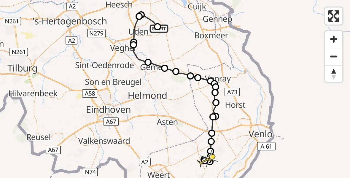 Routekaart van de vlucht: Politieheli naar Heibloem