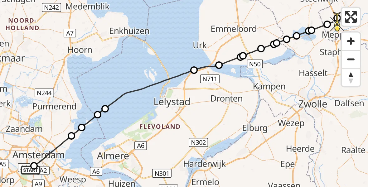 Routekaart van de vlucht: Lifeliner 1 naar Meppel