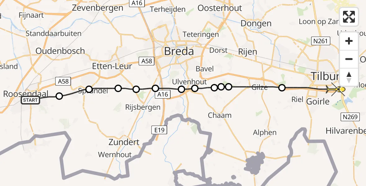 Routekaart van de vlucht: Lifeliner 2 naar Tilburg