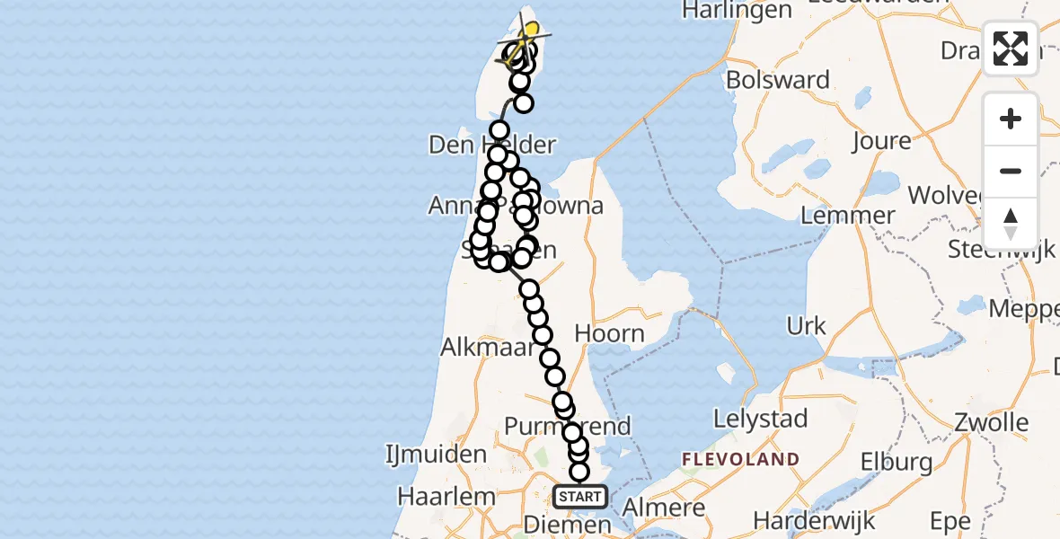 Routekaart van de vlucht: Politieheli naar Texel International Airport