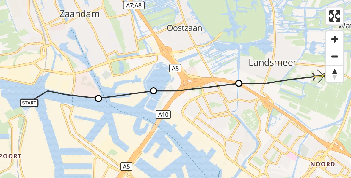 Routekaart van de vlucht: Lifeliner 1 naar Landsmeer