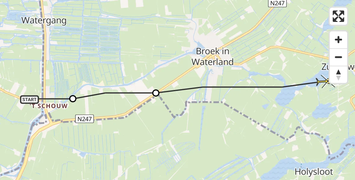 Routekaart van de vlucht: Traumaheli naar Zuiderwoude