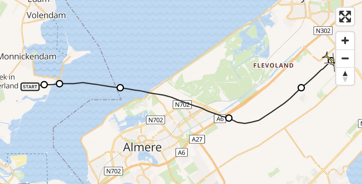 Routekaart van de vlucht: Traumahelikopter naar Lelystad Airport