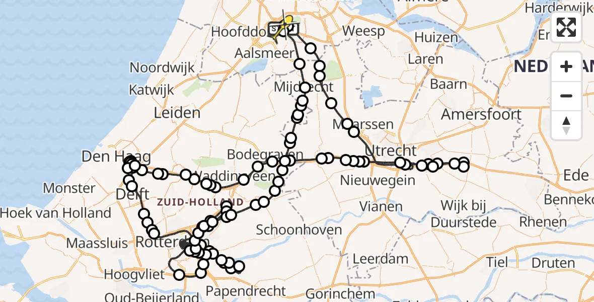 Routekaart van de vlucht: Politieheli naar Schiphol