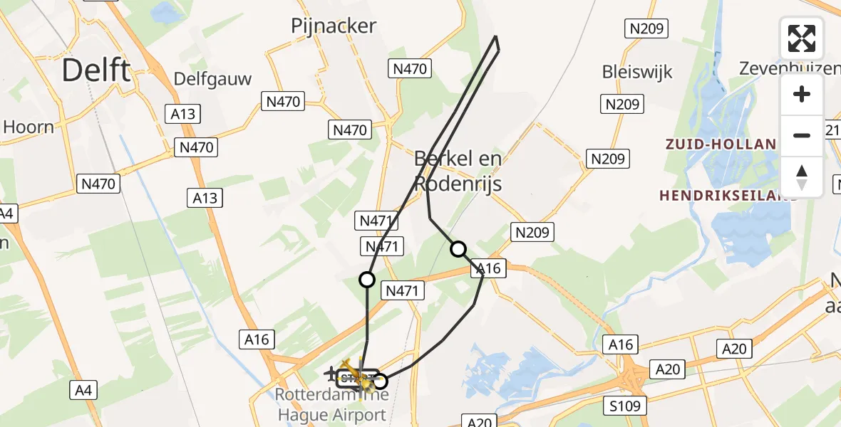 Vluchtroute Traumahelikopter Rotterdam The Hague Airport - Rotterdam The Hague Airport, 12 juni 2023, 10:22