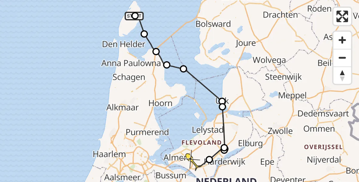 Routekaart van de vlucht: Politieheli naar Zeewolde