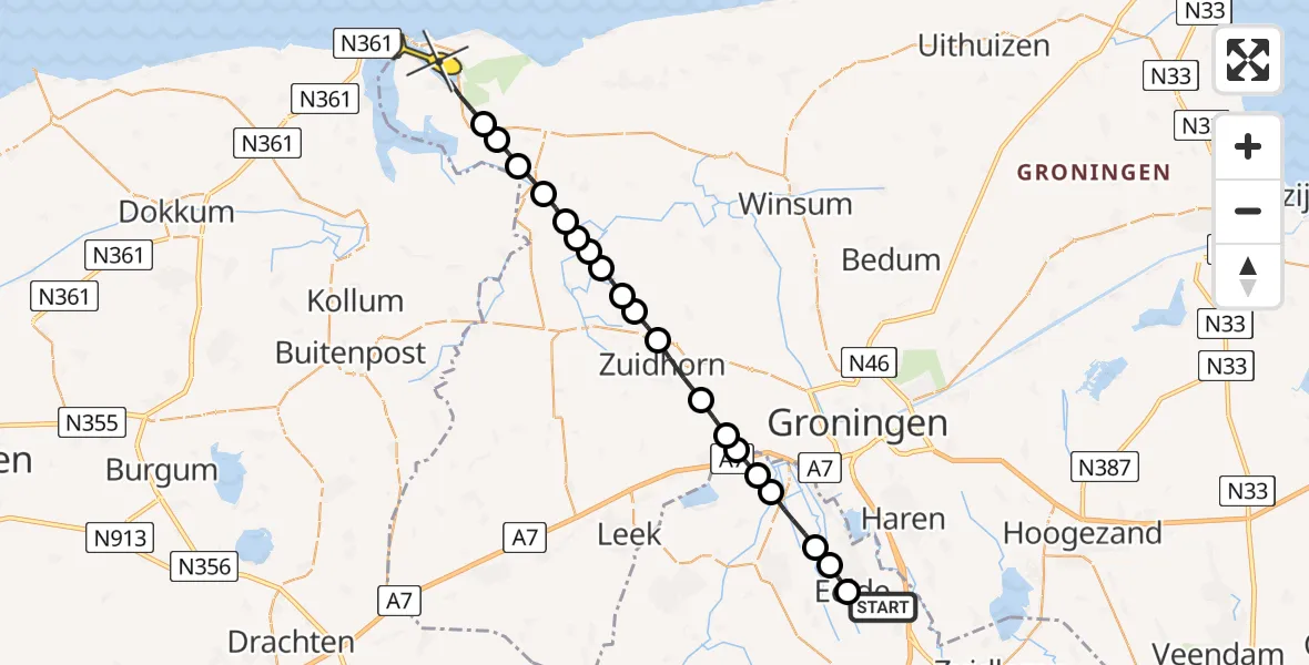 Routekaart van de vlucht: Lifeliner 4 naar Lauwersoog