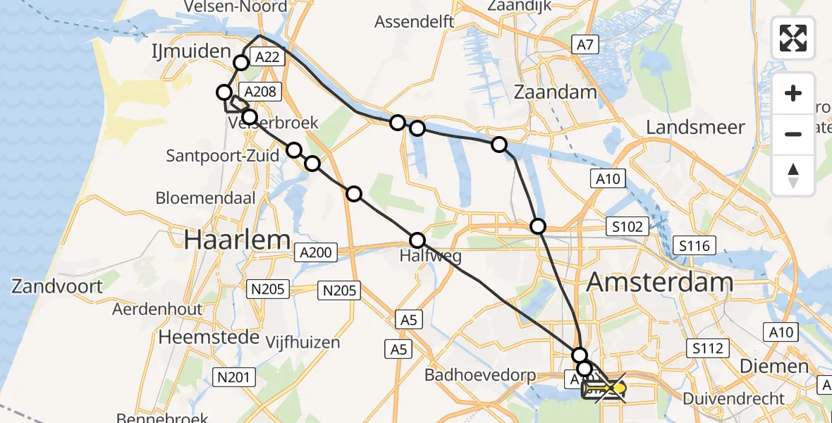 Routekaart van de vlucht: Lifeliner 1 naar VU Medisch Centrum Amsterdam