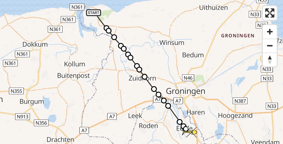 Routekaart van de vlucht: Lifeliner 4 naar Groningen Airport Eelde