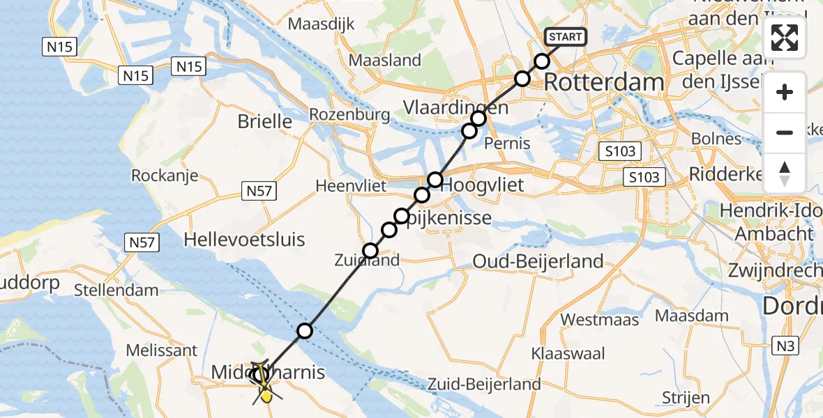 Routekaart van de vlucht: Lifeliner 2 naar Middelharnis