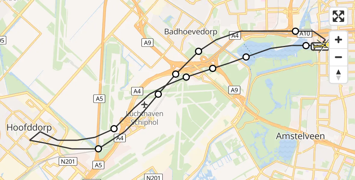 Routekaart van de vlucht: Lifeliner 1 naar VU Medisch Centrum Amsterdam