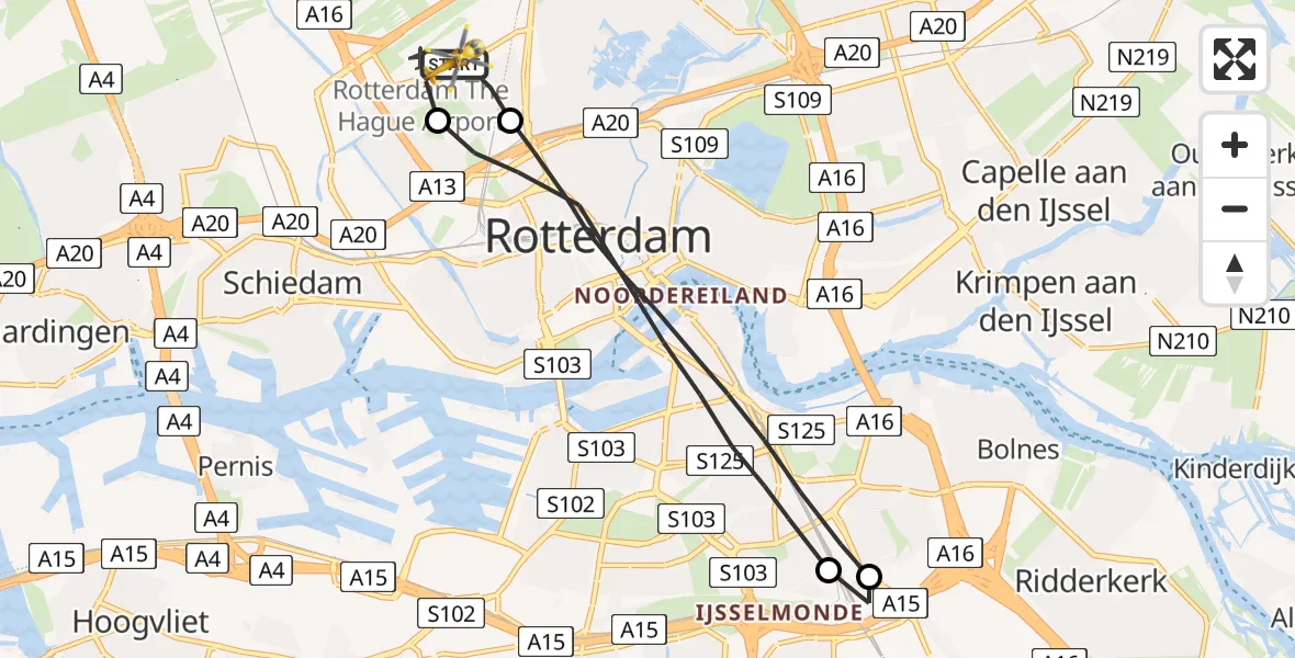 Vluchtroute Traumahelikopter Rotterdam The Hague Airport - Rotterdam The Hague Airport, 12 juni 2023, 12:29