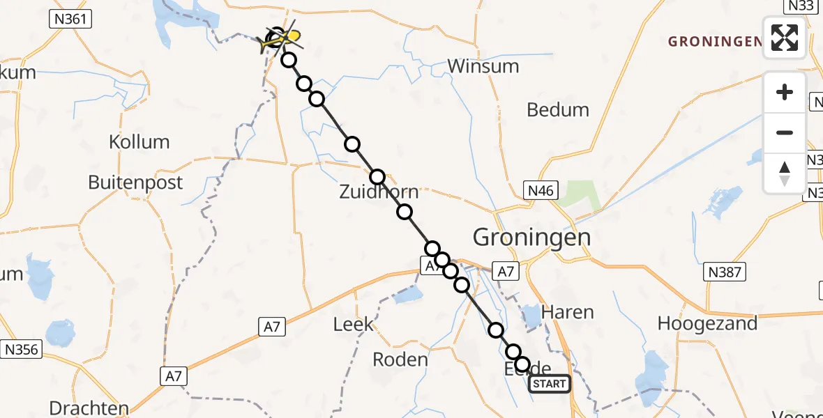 Routekaart van de vlucht: Lifeliner 4 naar Vierhuizen