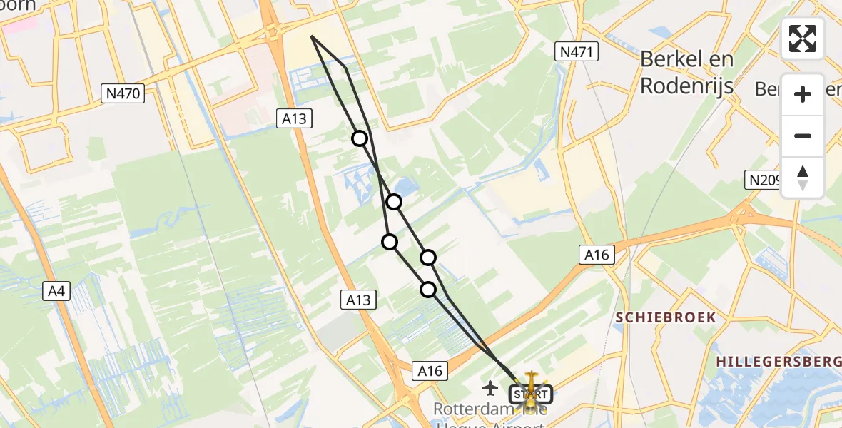 Vluchtroute Traumahelikopter Rotterdam The Hague Airport - Rotterdam The Hague Airport, 12 juni 2023, 13:28