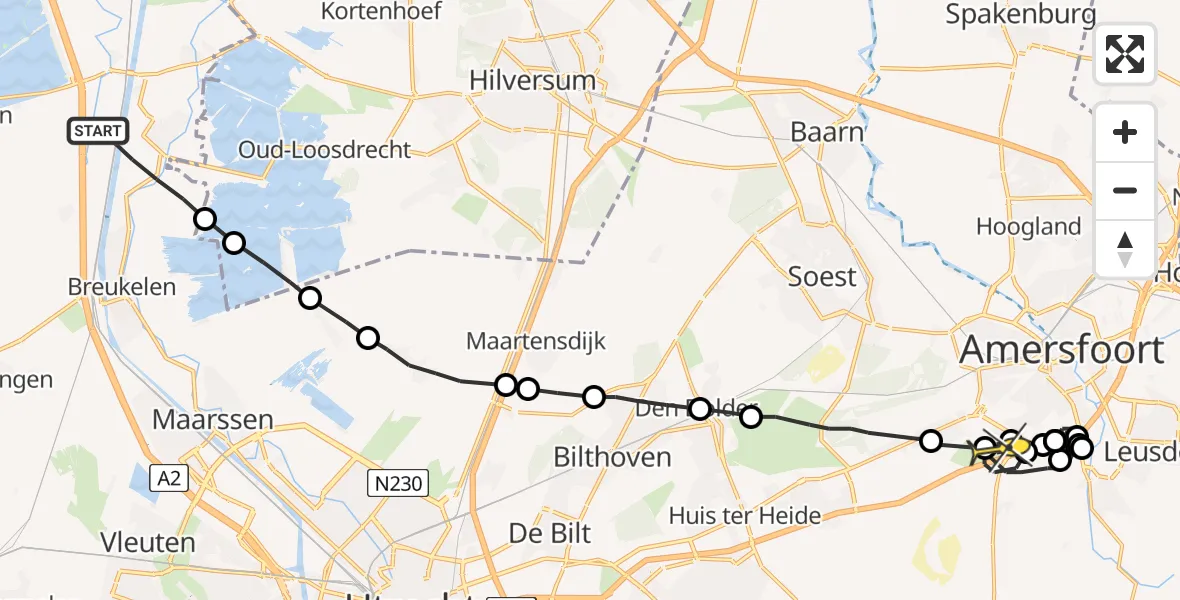 Routekaart van de vlucht: Politieheli naar Leusden